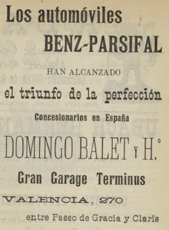 Anunci a El Automovilismo Ilustrado (març de 1904): els Benz-Parsifal «han alcanzado el triunfo de la perfección»