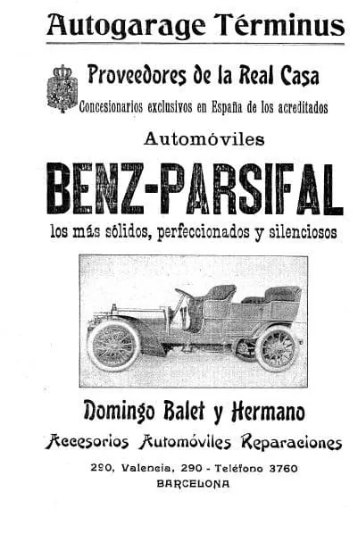 Anunci a Los Deportes (14/08/1904): Benz-Parsifal, «los más sólidos, perfeccionados y silenciosos», Autogarage Términus