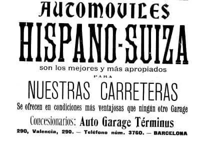 Anunci a Los Deportes (28/01/1905): automòbils Hispano-Suiza, «los mejores para nuestras carreteras», Auto Garage Términus