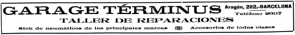 Anunci a El Mundo Deportivo (1912): Garage Términus, taller de reparacions, pneumàtics i accessoris, Aragó 282