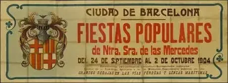 Cartell de les Festes Populars de la Mare de Déu de la Mercè de Barcelona, del 24 de setembre al 2 d'octubre de 1904, amb l'escut de la ciutat