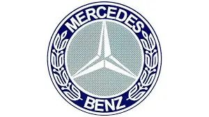 Emblema azul de Mercedes-Benz con la estrella de tres puntas y la corona de laurel