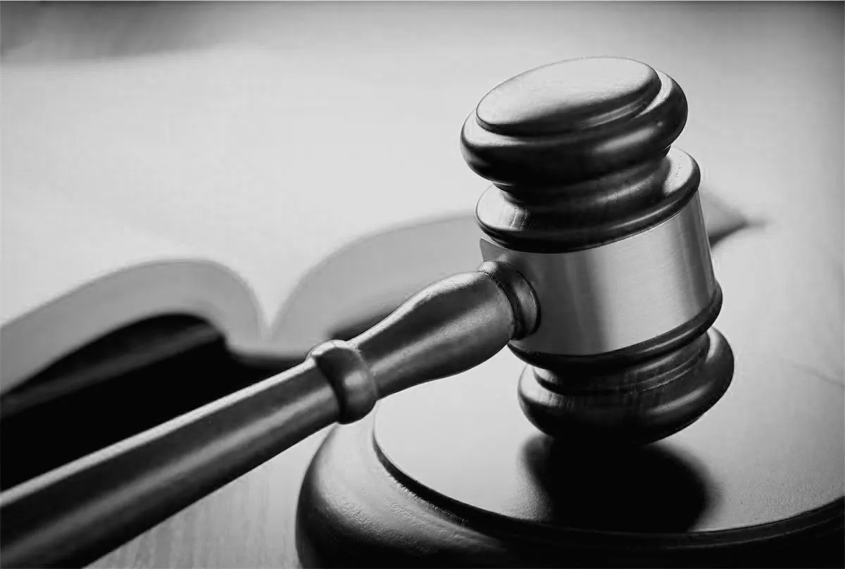 Auction gavel on an open book, black and white
