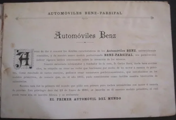 Página «Automóviles Benz» del catálogo de 1903: «El primer automóvil del mundo»
