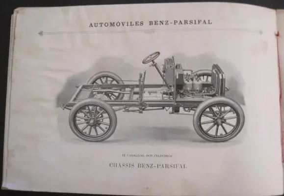 Página del catálogo Benz-Parsifal de 1903 con el chasis completo