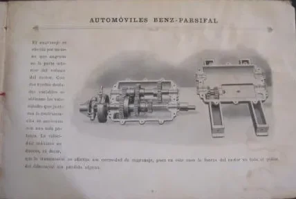 Página del catálogo Benz-Parsifal de 1903 con dibujos del cambio de marchas