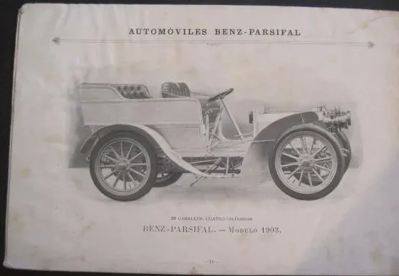 Página del catálogo Benz-Parsifal de 1903 con la ilustración del modelo de turismo