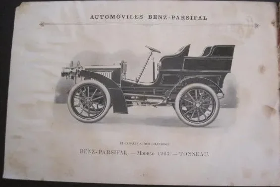 Página del catálogo Benz-Parsifal de 1903 con el modelo tonneau