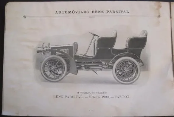 Página del catálogo Benz-Parsifal de 1903 con el modelo de turismo con faetón