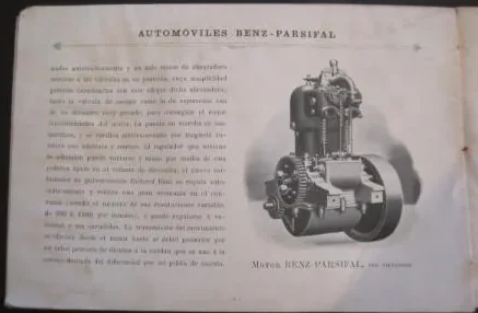 Página del catálogo Benz-Parsifal de 1903 con el motor de dos cilindros