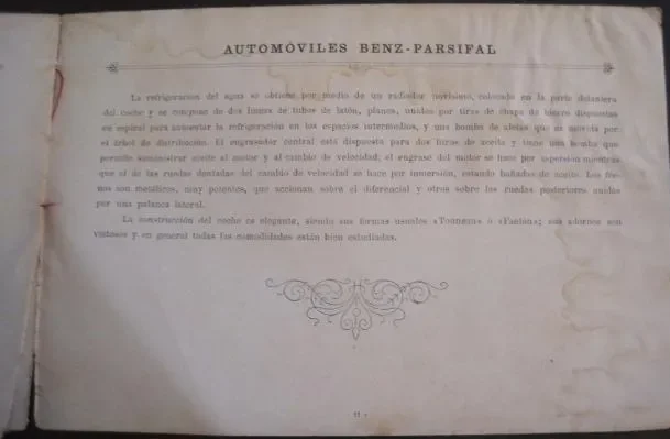 Página de texto del catálogo «Automóviles Benz-Parsifal» de 1903