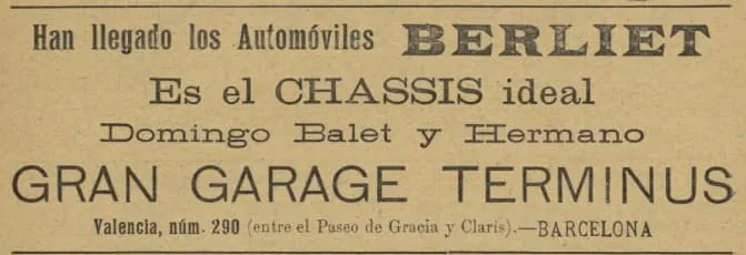 Portada d'El Automovilismo Ilustrado (març de 1904): «Han llegado los automóviles Berliet», Gran Garage Terminus