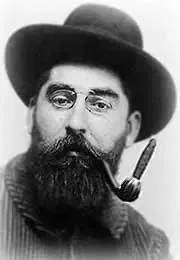 Portrait of the painter Ramon Casas with hat, full beard, pince-nez and pipe